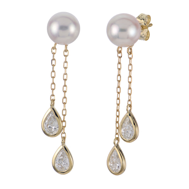 14KT Yellow Gold Akoya Pearl & LGD Earring