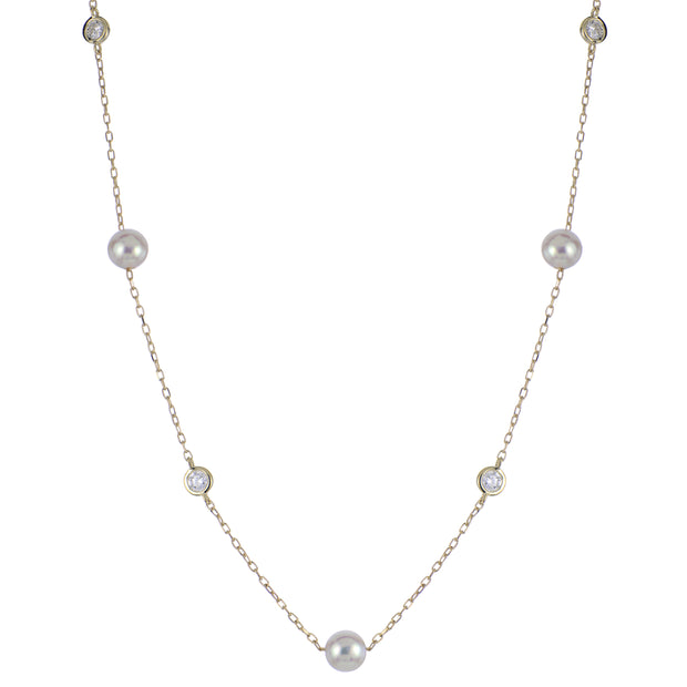 14KT Yellow Gold Akoya Pearl & LGD Necklace