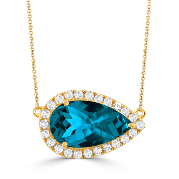 N10986LBT-Y-18K YELLOW GOLD DIAMOND NECKLACE WITH LONDON BLUE TOPAZ CENTER STONE