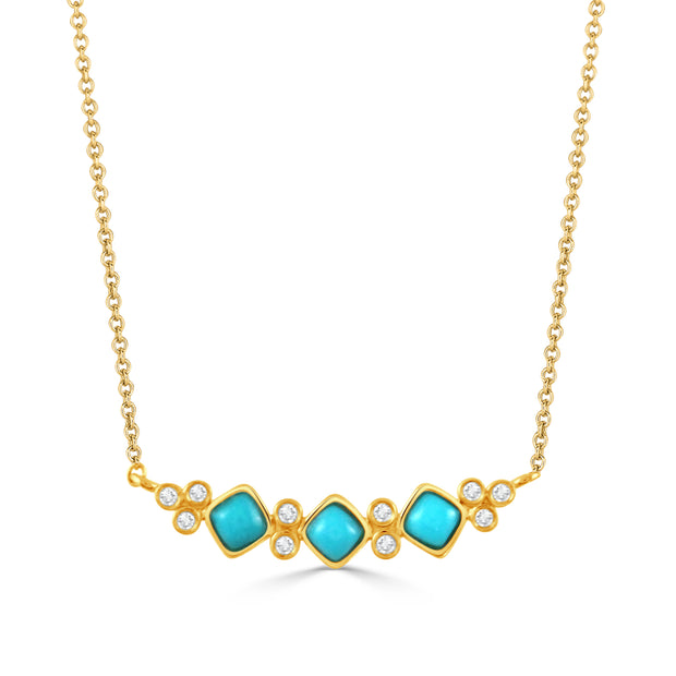 N11115TQ-Y-18K YELLOW GOLD DIAMOND NECKLACE WITH TURQUOISE