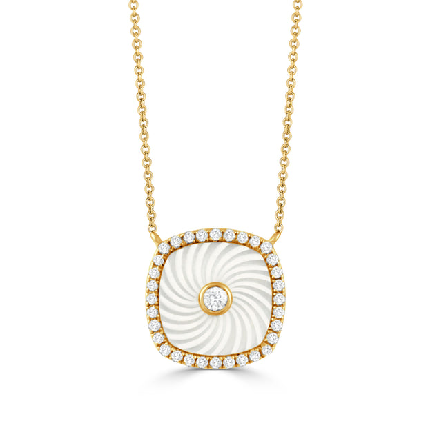 N11972WMP-B-18K YELLOW GOLD DIAMOND NECKLACE WITH CARVED WHITE MOTHER OF PEARL