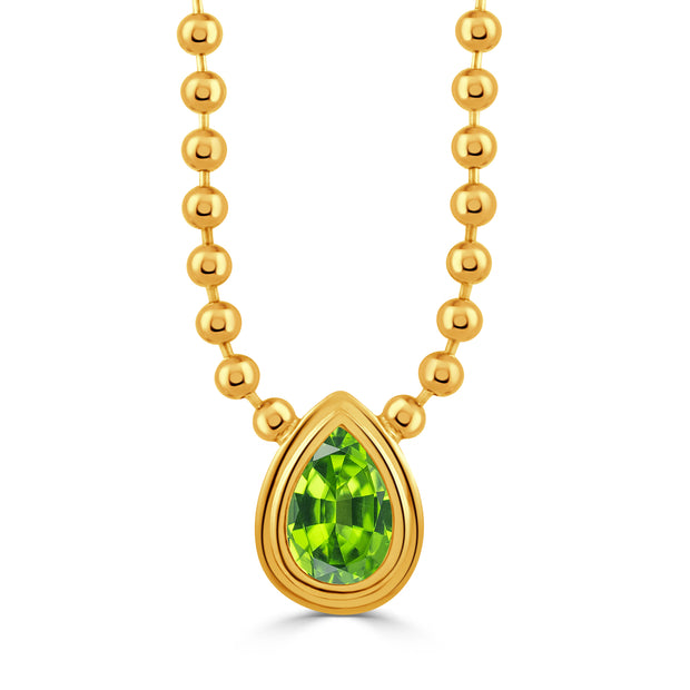 N12262PD-18K YELLOW GOLD NECKLACE WITH PERIDOT CENTER STONE