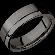 7 mm wide Flat with Off Center Accent Groove Tantalum Noir band.