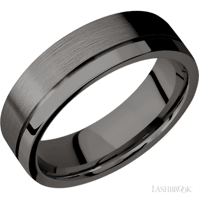 7 mm wide Flat with Off Center Accent Groove Tantalum Noir band.