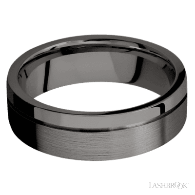 7 mm wide Flat with Off Center Accent Groove Tantalum Noir band.