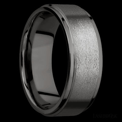 8 mm wide Flat Grooved Edges Tantalum Noir band.