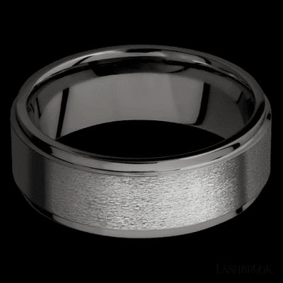 8 mm wide Flat Grooved Edges Tantalum Noir band.