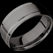 8 mm wide Flat Wide Grooved Edges Tantalum Noir band.