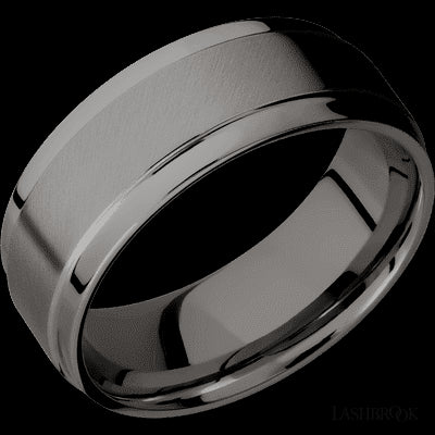 8 mm wide Flat Wide Grooved Edges Tantalum Noir band.