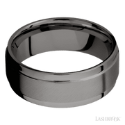 8 mm wide Flat Wide Grooved Edges Tantalum Noir band.