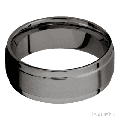 8 mm wide Flat Wide Grooved Edges Tantalum Noir band.