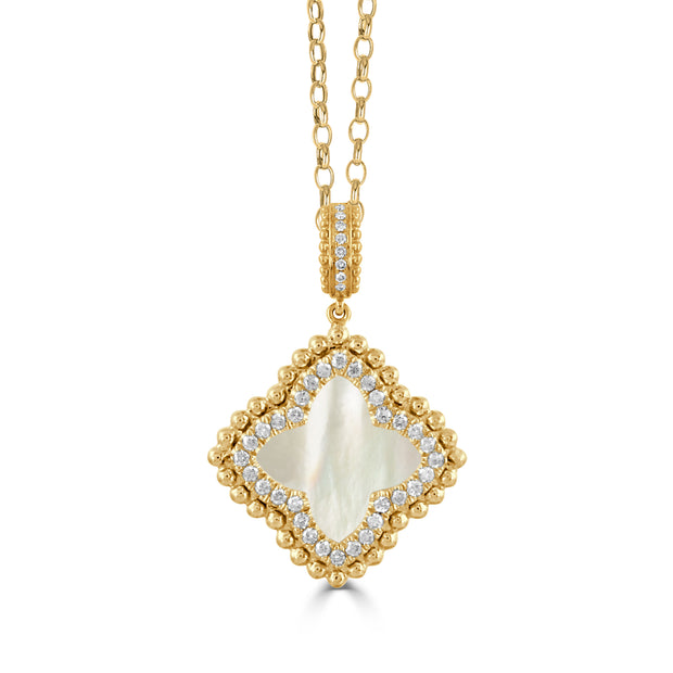 P10668WMP-18K YELLOW GOLD DIAMOND PENDANT WITH WHITE MOTHER OF PEARL