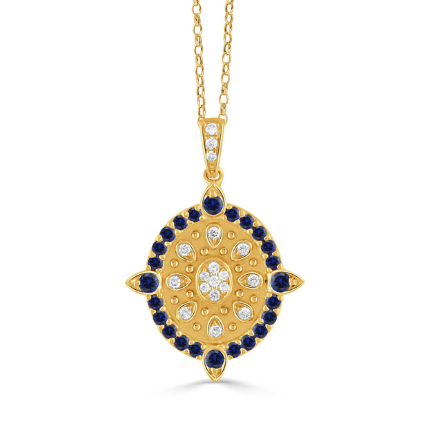 P10935SP-18K YELLOW GOLD DIAMOND AND BLUE SAPPHIRE PENDANT