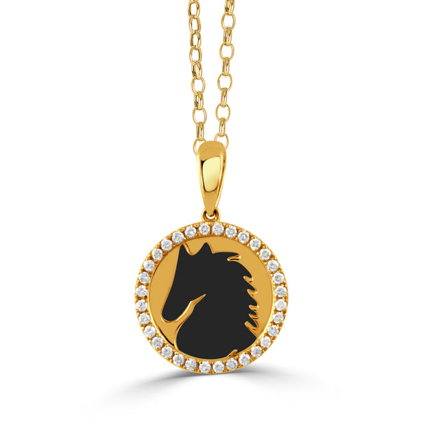 P11070BO-18K YELLOW GOLD DIAMOND MEDALLION WITH BLACK ONYX