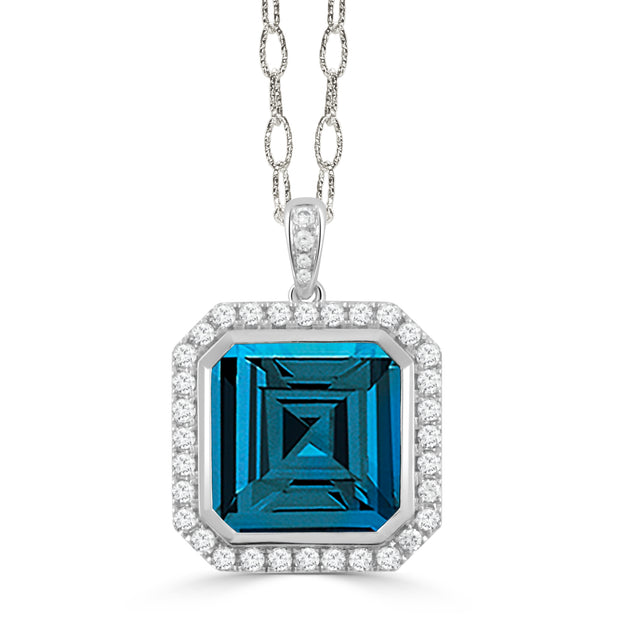 P11227LBT-18K WHITE GOLD DIAMOND PENDANT WITH LONDON BLUE TOPAZ