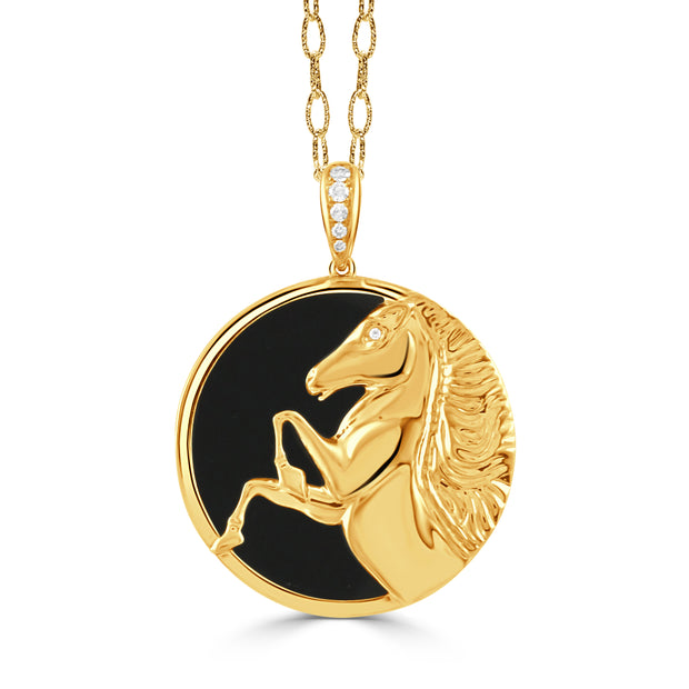 P11876BO-18K YELLOW GOLD DIAMOND PENDANT WITH BLACK ONYX