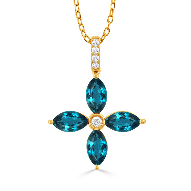 P11944LBT-Y-18K YELLOW GOLD DIAMOND PENDANT WITH LONDON BLUE TOPAZ