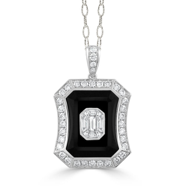 P8744BO-1-18K WHITE GOLD INVISIBLE SET DIAMOND PENDANT WITH WHITE BLACK ONYX