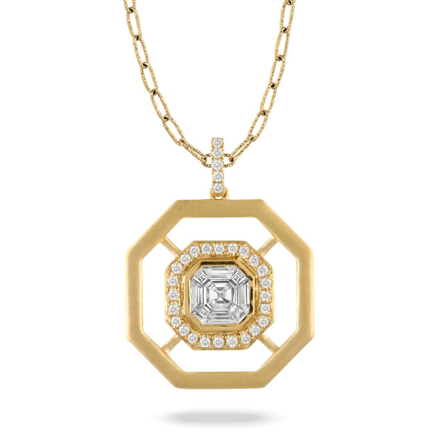 18K YELLOW GOLD INVISIBLE SET DIAMOND PENDANT IN SATIN FINISH