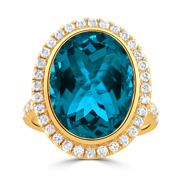 R11228LBT-Y-18K YELLOW GOLD DIAMOND RING WITH LONDON BLUE TOPAZ