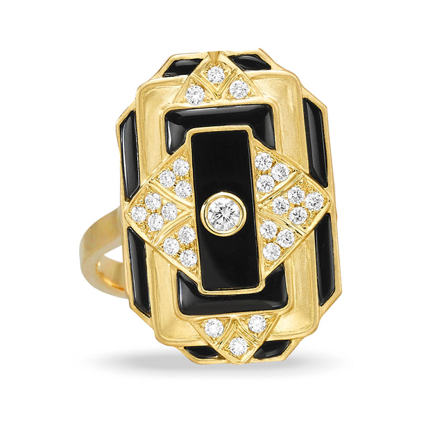 R8752BO-18K YELLOW GOLD DIAMOND RING WITH BLACK ONYX