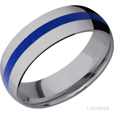 7 mm wide/Domed/Tantalum band with one 2 mm Centered inlay of Lapis.