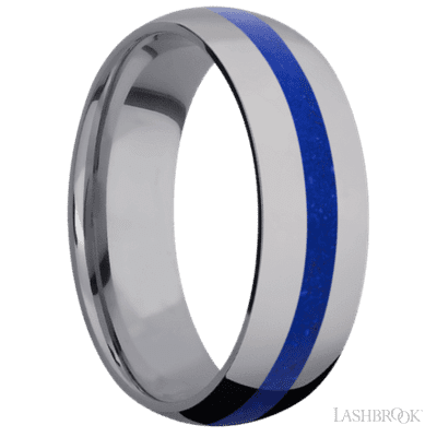 7 mm wide/Domed/Tantalum band with one 2 mm Centered inlay of Lapis.