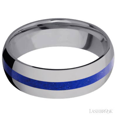 7 mm wide/Domed/Tantalum band with one 2 mm Centered inlay of Lapis.