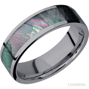 7 mm wide/Flat/Tantalum band with one 5 mm Centered inlay of Black Mother of Pearl.