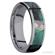 7 mm wide/Flat/Tantalum band with one 5 mm Centered inlay of Black Mother of Pearl.