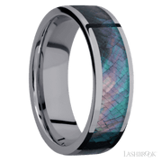 7 mm wide/Flat/Tantalum band with one 5 mm Centered inlay of Black Mother of Pearl.