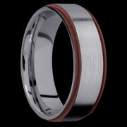 7 mm wide/Flat Grooved Edges/Tantalum band with two 1 mm Edge inlays of Crimson.