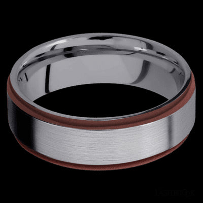 7 mm wide/Flat Grooved Edges/Tantalum band with two 1 mm Edge inlays of Crimson.