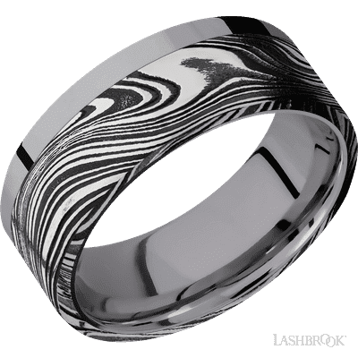 8 mm wide/Flat/Tantalum band with one 6 mm Off Center Edge inlay of Marble.
