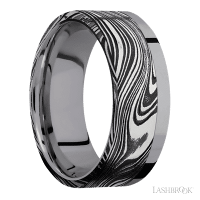 8 mm wide/Flat/Tantalum band with one 6 mm Off Center Edge inlay of Marble.