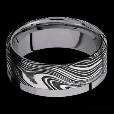 8 mm wide/Flat/Tantalum band with one 6 mm Off Center Edge inlay of Marble.