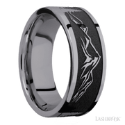 8 mm wide/Flat/Tantalum band with a laser carved Mountain 2 pattern.