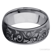 9 mm wide/Domed/Tantalum band with a laser carved Western Scroll pattern.