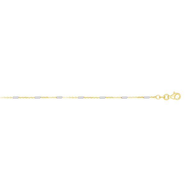 14K Gold 1.4mm Two-tone Polished Bar Station Saturn Chain