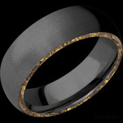 7 mm wide/Domed/Zirconium band with two 1 mm Side inlays of Alaskan Gold Nugget.