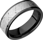 Zirconium 7mm flat band with an inlay of authentic Gibeon Meteorite