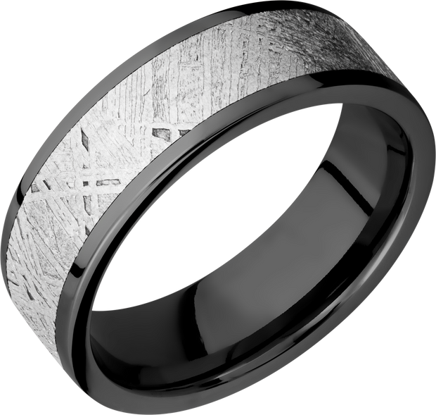 Zirconium 7mm flat band with an inlay of authentic Gibeon Meteorite