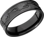 Zirconium 7mm flat band with a laser-carved fishhook pattern