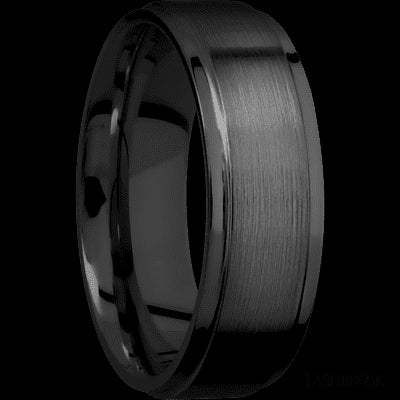 7 mm wide Flat Grooved Edges Zirconium band.