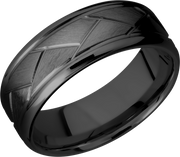 Zirconium 8mm beveled band with a laser-carved flat weave pattern