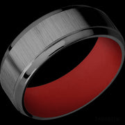 8 mm wide Stepped Bevel Zirconium band featuring a USMC Red sleeve.