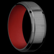 8 mm wide Stepped Bevel Zirconium band featuring a USMC Red sleeve.