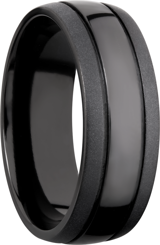 Zirconium 8mm domed band with 2, .5 mm grooves