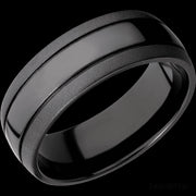 8 mm wide Domed with two accent grooves Zirconium band.