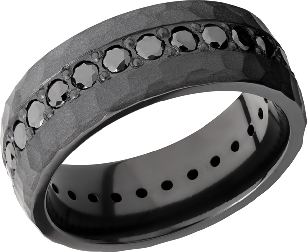 Zirconium 8mm domed band with .06ct bead-set eternity black diamonds